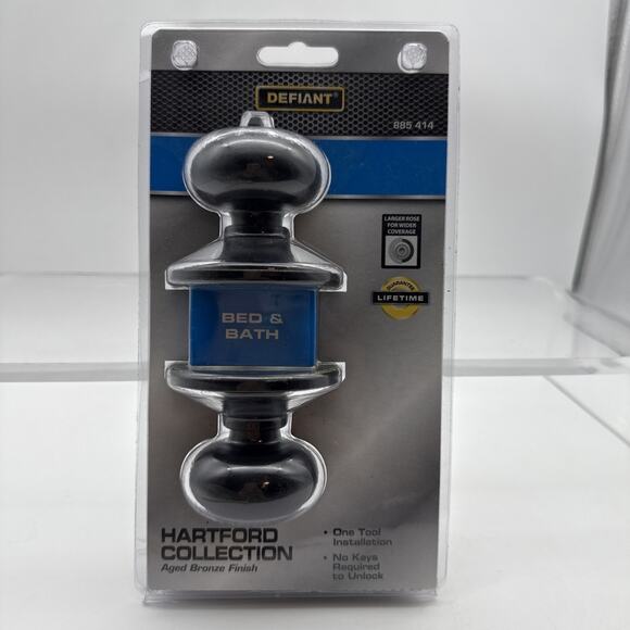 Defiant Hartford Collection Aged Bronze Finish Bed & Bath Locking Door Knob - Picture 1 of 7